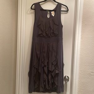 Anthropologie Dress Womens Size XL RIC RAC Rising Vapor Gray Ruffled Sleeveless